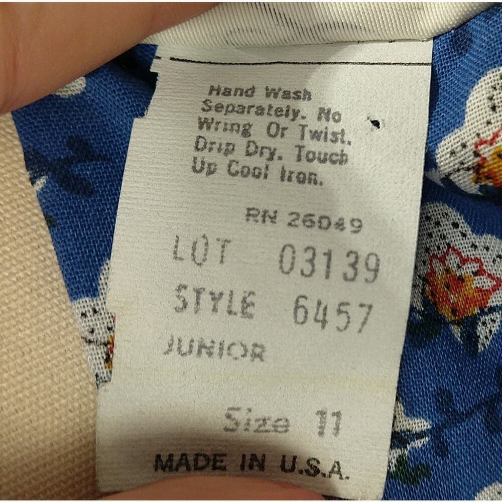 Vintage 70s Prairie Maxi Dress Size M 11 Blue Floral Calico Tiered Terri Juniors - Picture 12 of 12